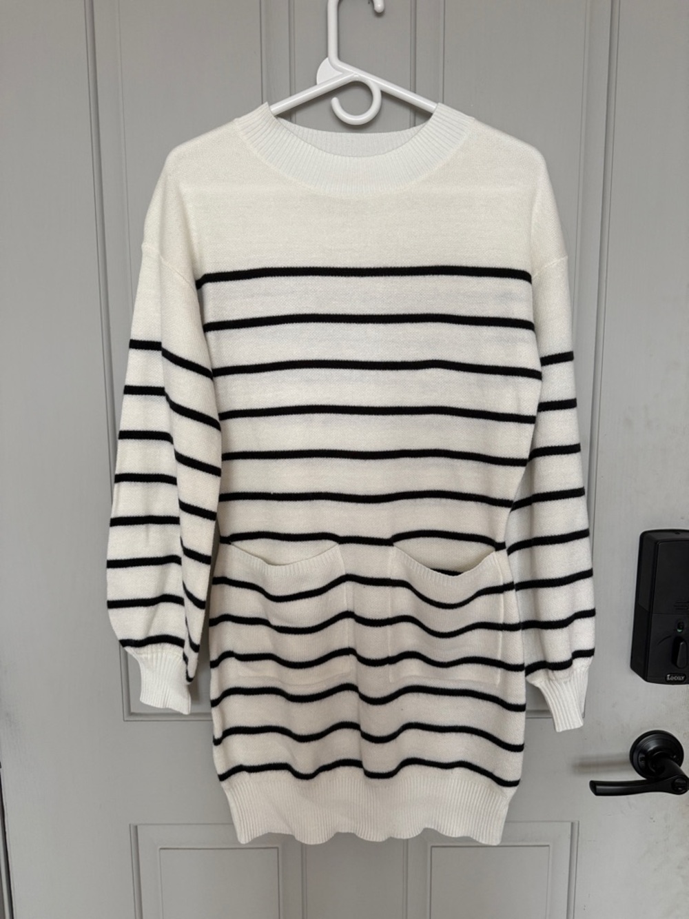 Striped Knit Sweater Dress in Ivory and Black